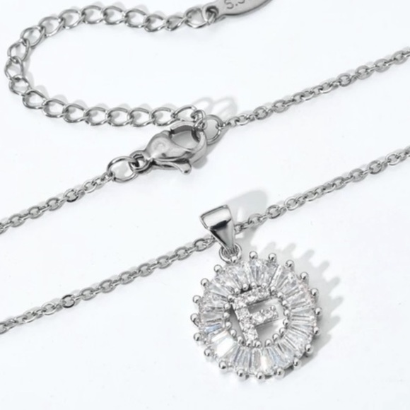 Silver Initial Crystal Pendant Necklace A-Z - Picture 5 of 7